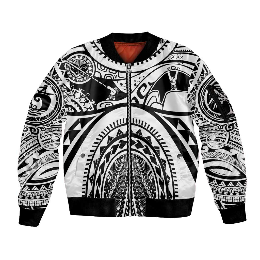 Polynesia Maui Tattoo Inspired Sleeve Zip Bomber Jacket White Version LT05 Unisex White - Polynesian Pride