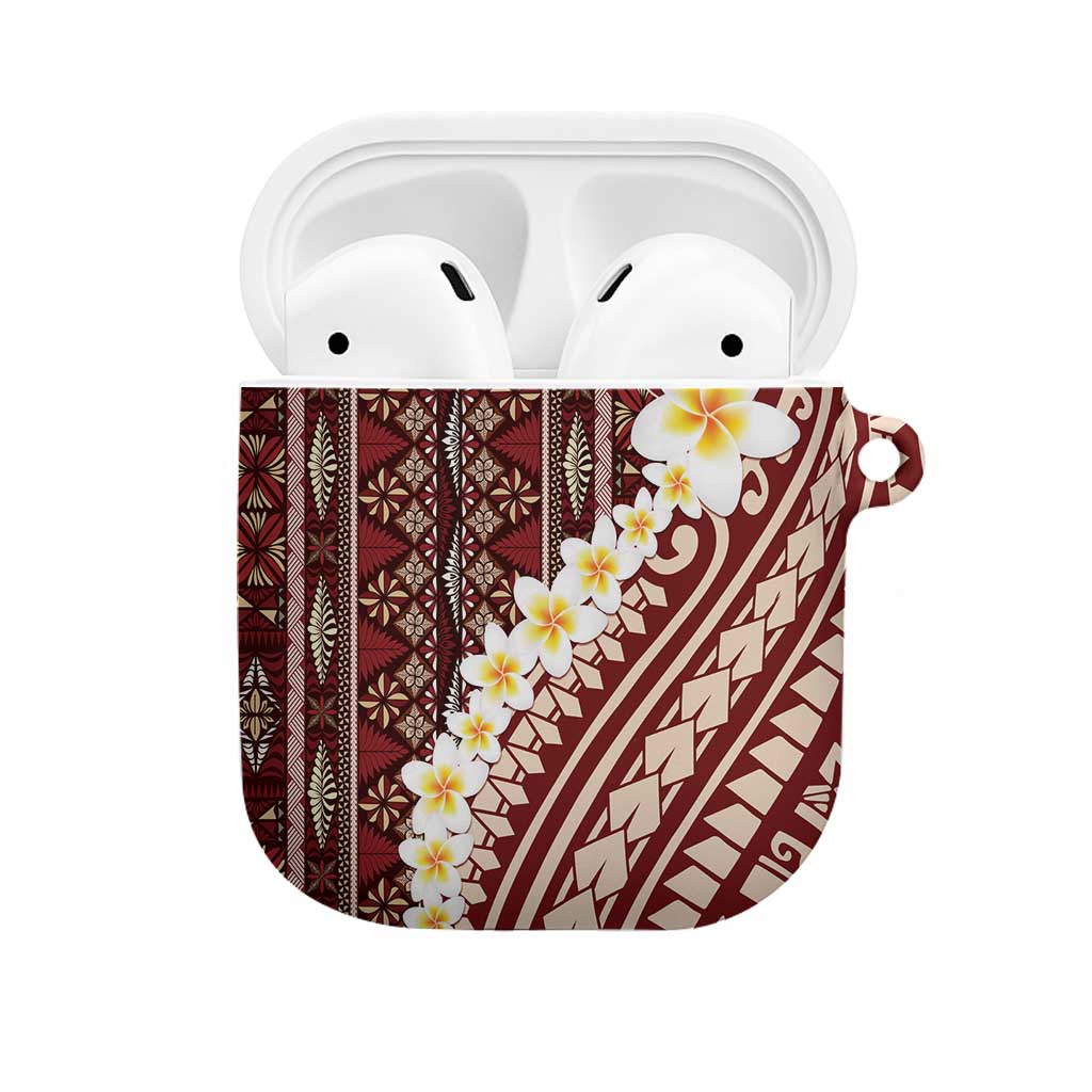 Red Vintage Tonga Ngatu Pattern With Plumeria AirPods Case - Polynesian Pride