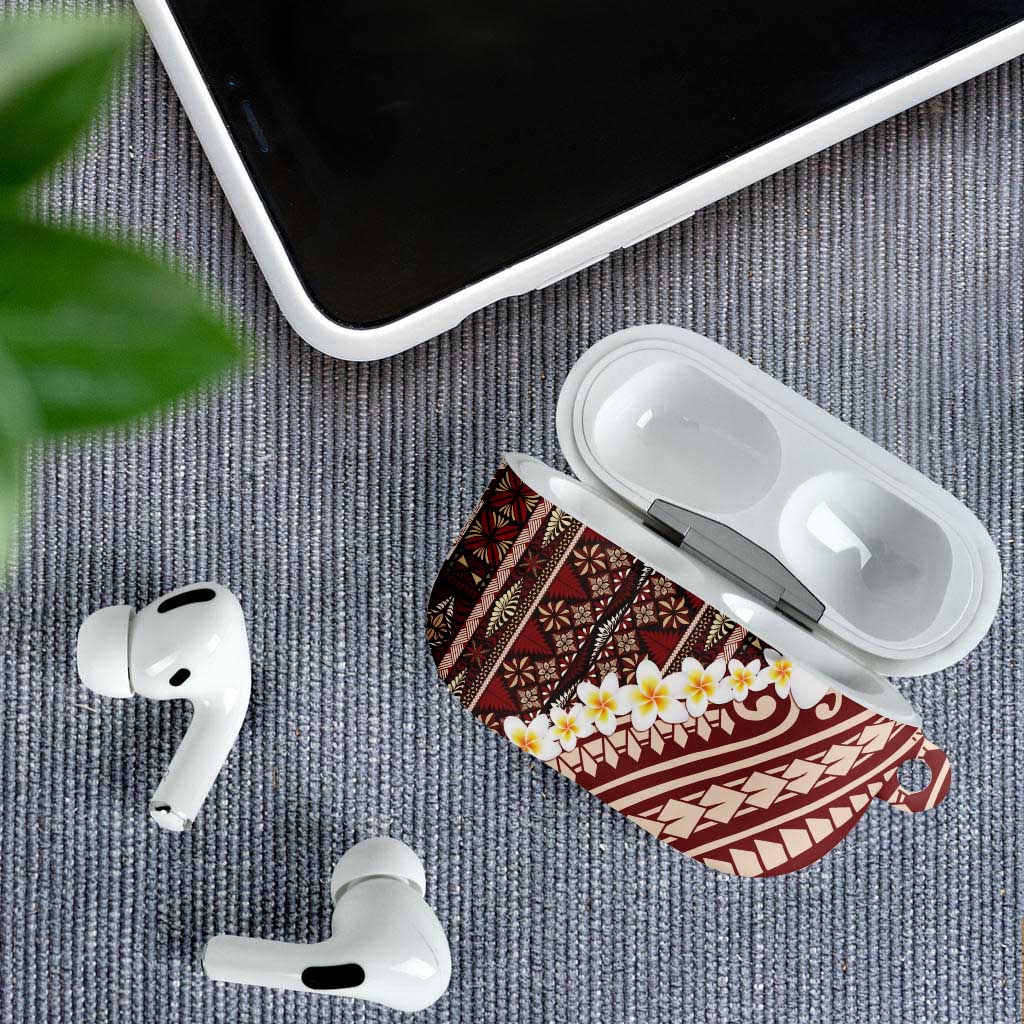 Red Vintage Tonga Ngatu Pattern With Plumeria AirPods Case - Polynesian Pride