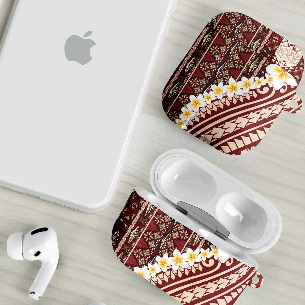 Red Vintage Tonga Ngatu Pattern With Plumeria AirPods Case - Polynesian Pride