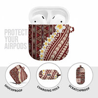 Red Vintage Tonga Ngatu Pattern With Plumeria AirPods Case - Polynesian Pride