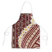 Red Vintage Tonga Ngatu Pattern With Plumeria Apron - Polynesian Pride
