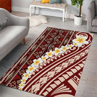 Red Vintage Tonga Ngatu Pattern With Plumeria Area Rug - Polynesian Pride