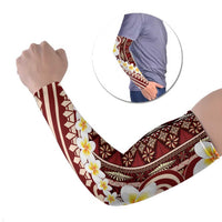 Red Vintage Tonga Ngatu Pattern With Plumeria Arm Sleeves - Polynesian Pride