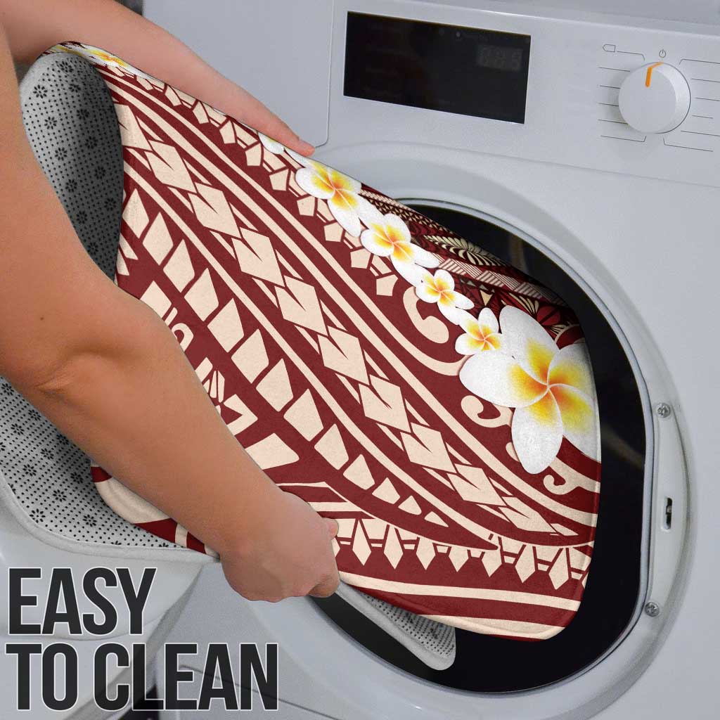 Red Vintage Tonga Ngatu Pattern With Plumeria Bathroom Set - Polynesian Pride