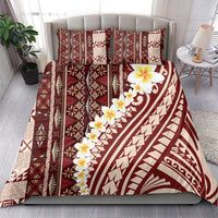 Red Vintage Tonga Ngatu Pattern With Plumeria Bedding Set - Polynesian Pride