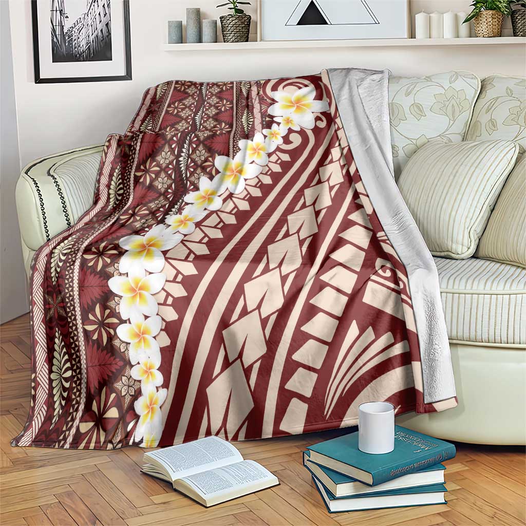 Red Vintage Tonga Ngatu Pattern With Plumeria Blanket LT05 Red - Polynesian Pride
