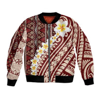 Red Vintage Tonga Ngatu Pattern With Plumeria Bomber Jacket - Polynesian Pride