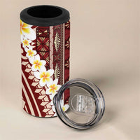 Red Vintage Tonga Ngatu Pattern With Plumeria 4 in 1 Can Cooler Tumbler - Polynesian Pride