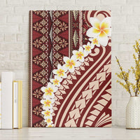 Red Vintage Tonga Ngatu Pattern With Plumeria Canvas Wall Art - Polynesian Pride