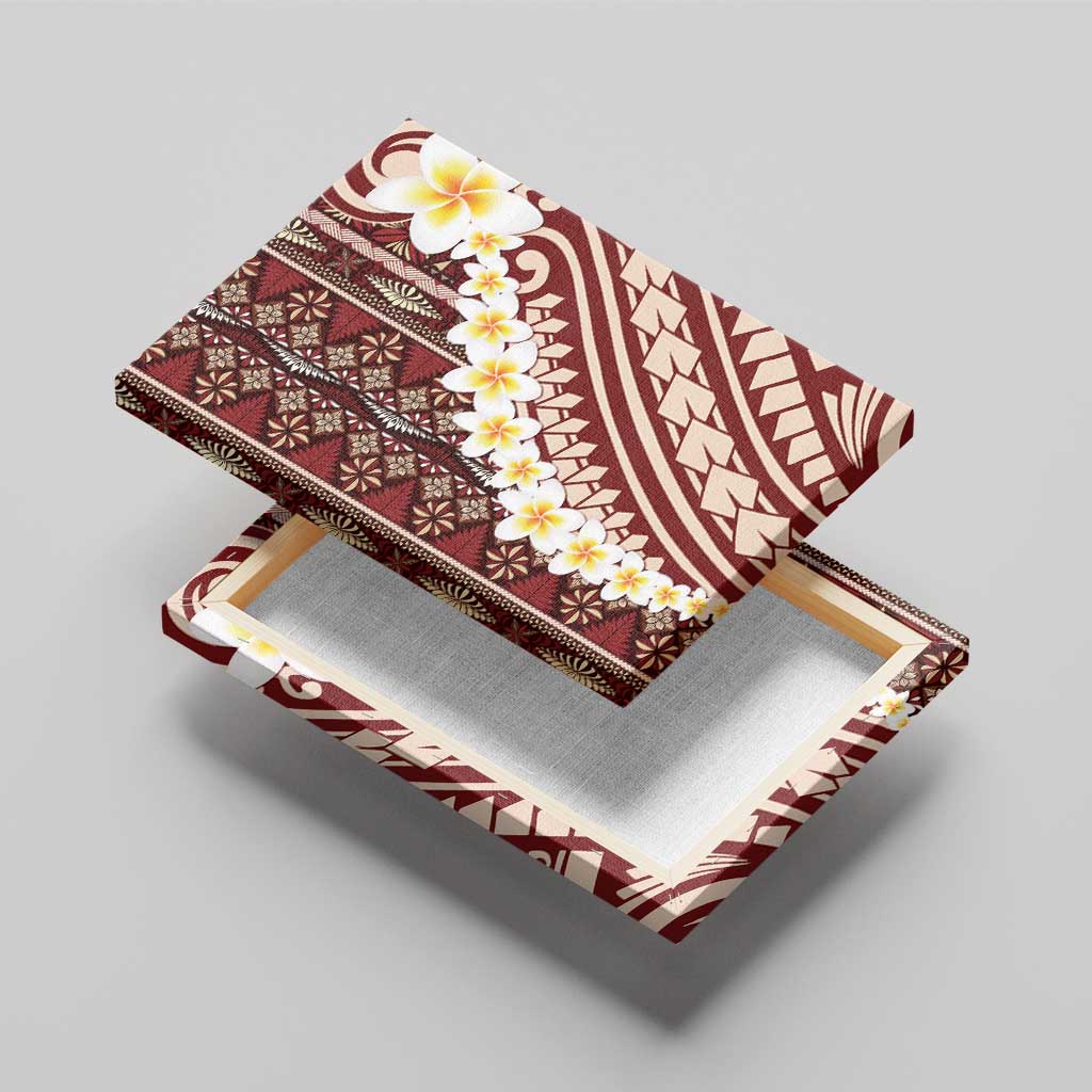 Red Vintage Tonga Ngatu Pattern With Plumeria Canvas Wall Art - Polynesian Pride