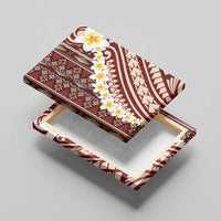 Red Vintage Tonga Ngatu Pattern With Plumeria Canvas Wall Art - Polynesian Pride