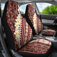 Red Vintage Tonga Ngatu Pattern With Plumeria Car Seat Cover - Polynesian Pride