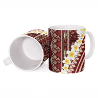 Red Vintage Tonga Ngatu Pattern With Plumeria Ceramic Mug - Polynesian Pride