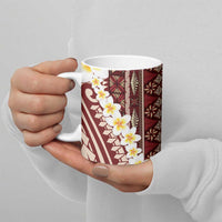 Red Vintage Tonga Ngatu Pattern With Plumeria Ceramic Mug - Polynesian Pride