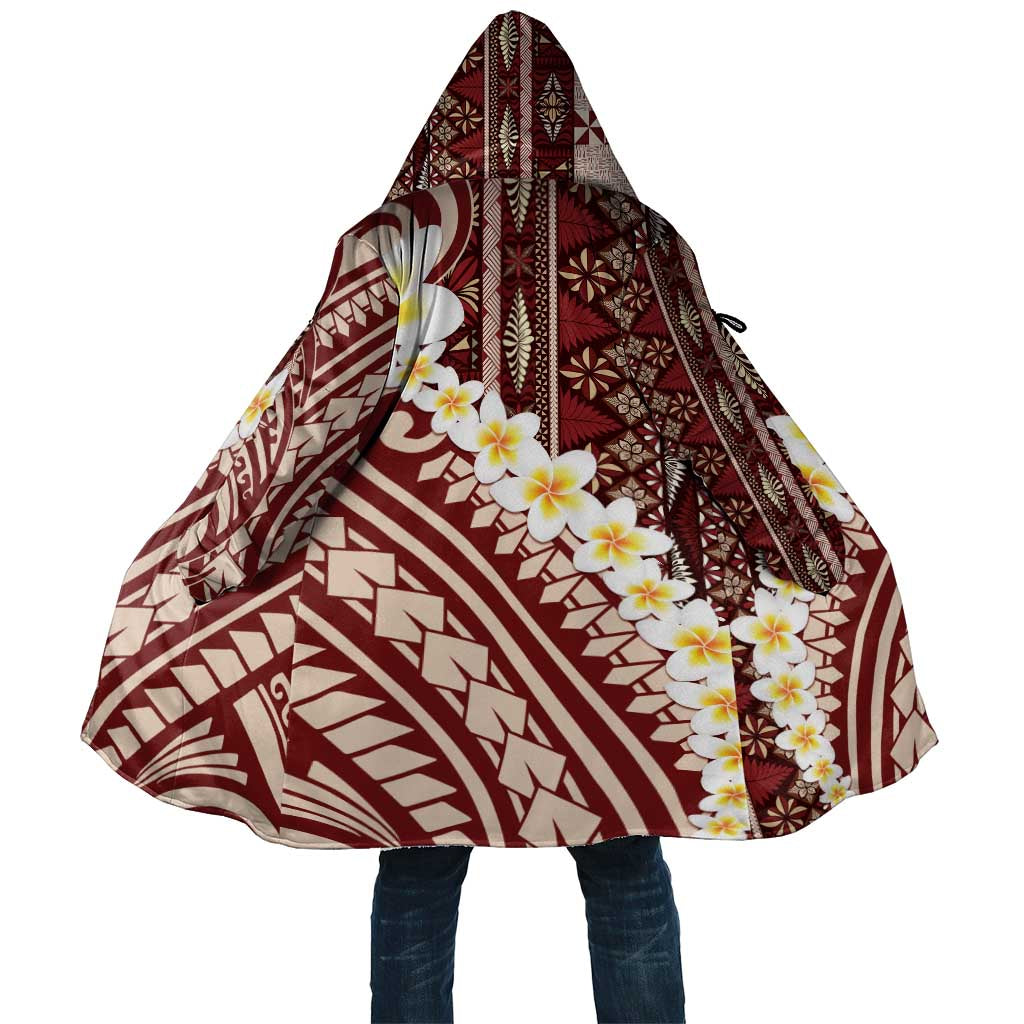 Red Vintage Tonga Ngatu Pattern With Plumeria Cloak - Polynesian Pride