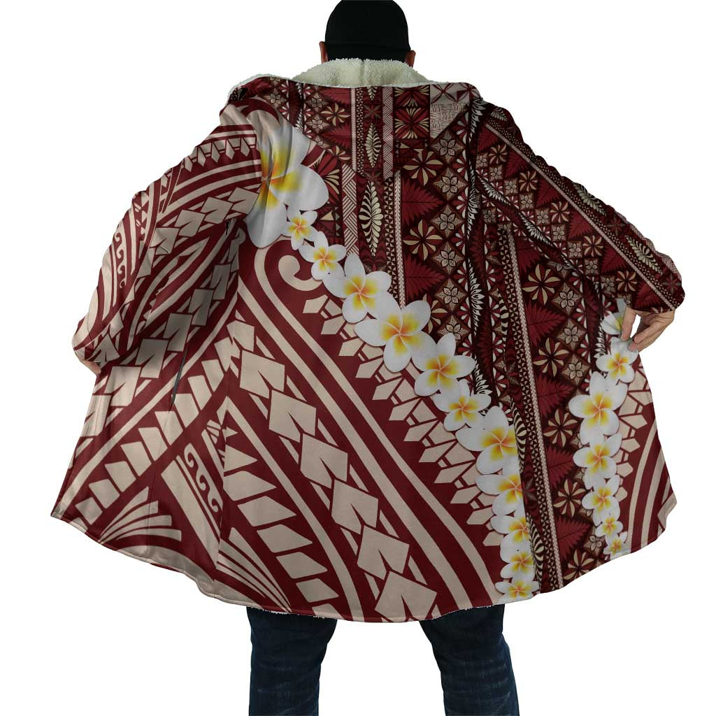 Red Vintage Tonga Ngatu Pattern With Plumeria Cloak - Polynesian Pride