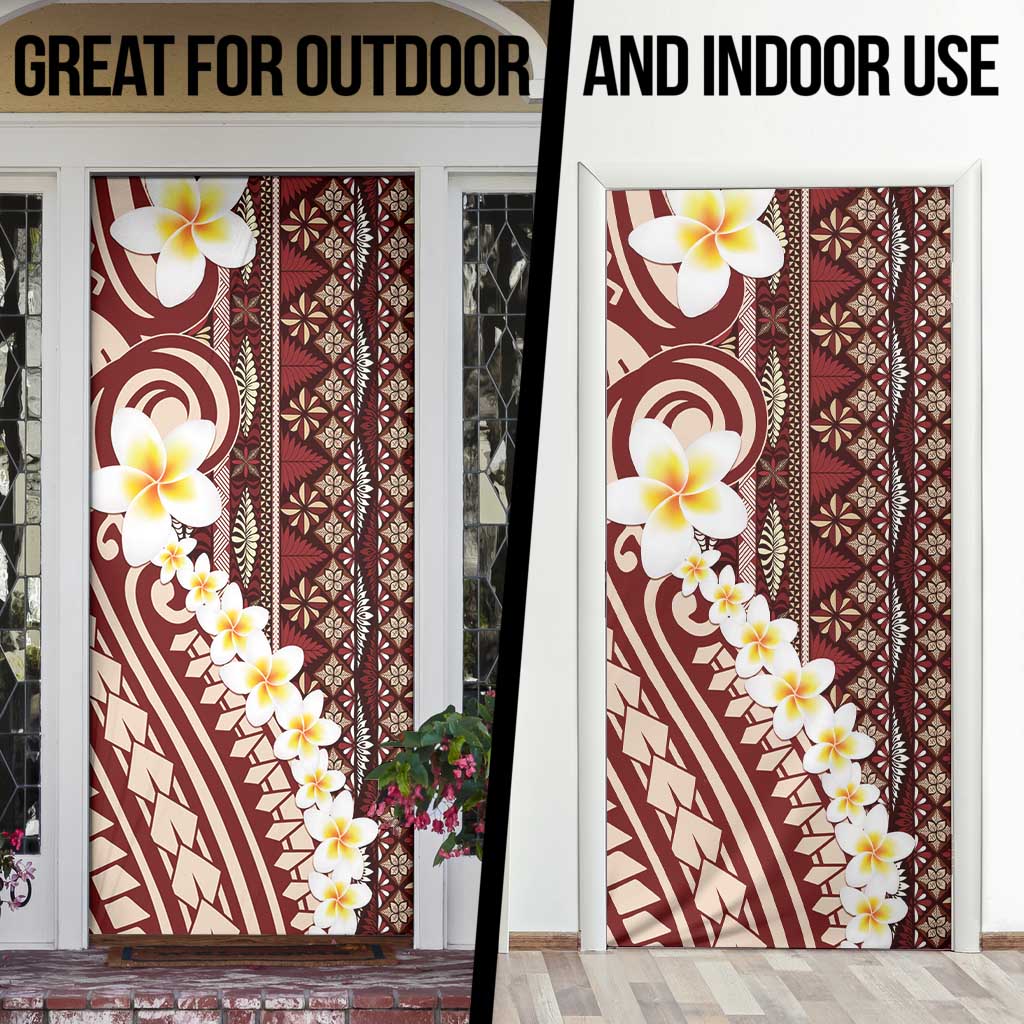 Red Vintage Tonga Ngatu Pattern With Plumeria Door Cover - Polynesian Pride