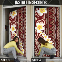 Red Vintage Tonga Ngatu Pattern With Plumeria Door Cover - Polynesian Pride