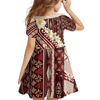 Red Vintage Tonga Ngatu Pattern With Plumeria Family Matching Off The Shoulder Long Sleeve Dress and Hawaiian Shirt - Polynesian Pride