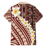 Red Vintage Tonga Ngatu Pattern With Plumeria Family Matching Off Shoulder Maxi Dress and Hawaiian Shirt - Polynesian Pride