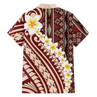 Red Vintage Tonga Ngatu Pattern With Plumeria Hawaiian Shirt - Polynesian Pride