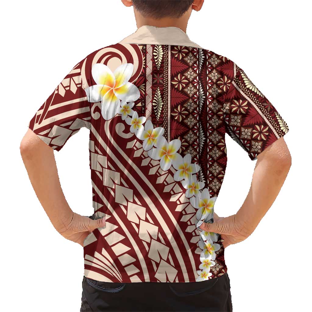 Red Vintage Tonga Ngatu Pattern With Plumeria Hawaiian Shirt - Polynesian Pride