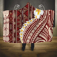 Red Vintage Tonga Ngatu Pattern With Plumeria Hooded Blanket - Polynesian Pride