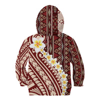 Red Vintage Tonga Ngatu Pattern With Plumeria Kid Hoodie - Polynesian Pride