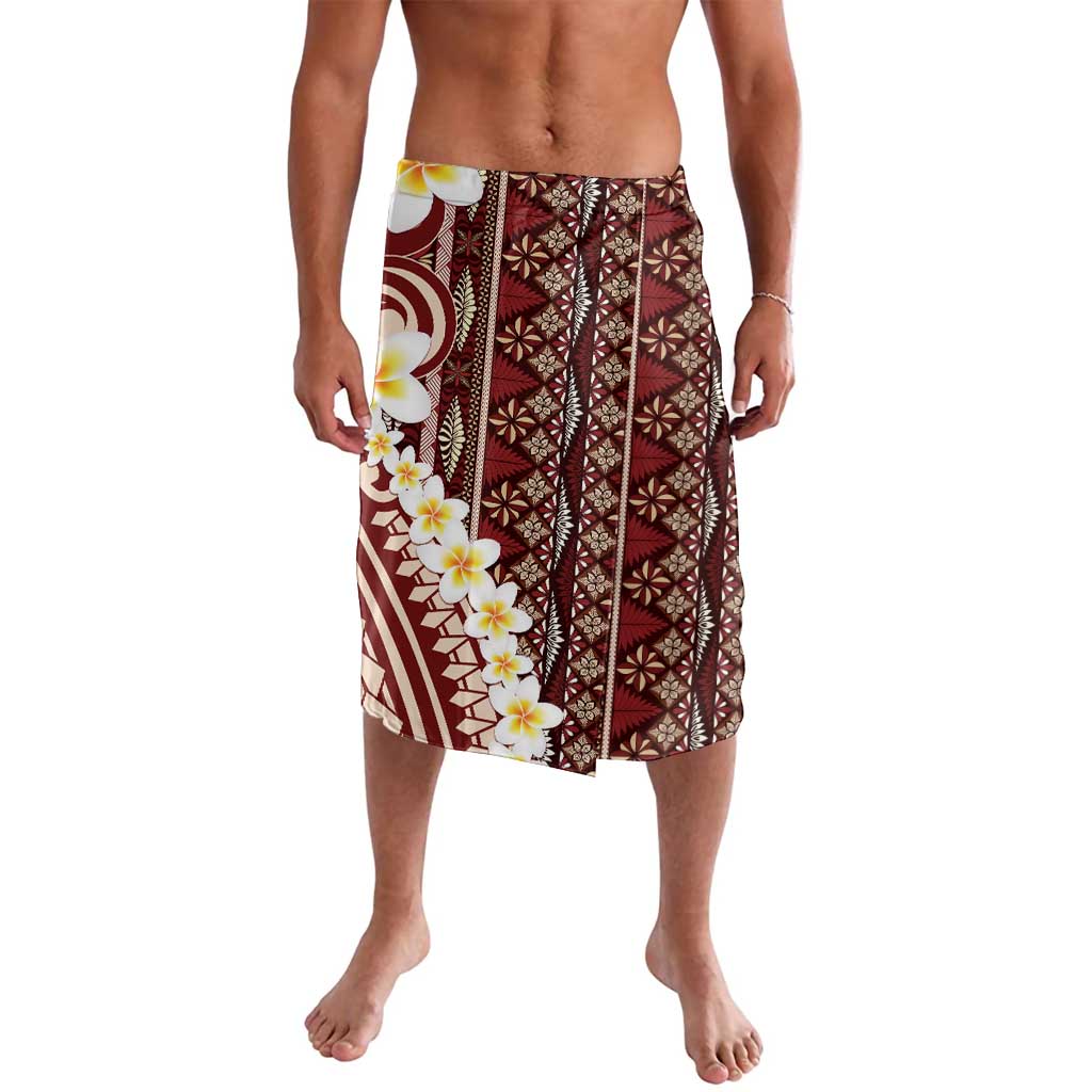 Red Vintage Tonga Ngatu Pattern With Plumeria Lavalava LT05 Red - Polynesian Pride