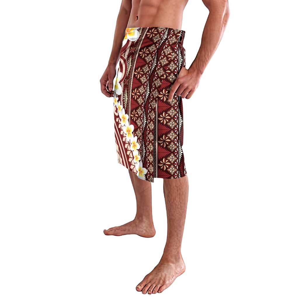 Red Vintage Tonga Ngatu Pattern With Plumeria Lavalava - Polynesian Pride