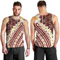 Red Vintage Tonga Ngatu Pattern With Plumeria Men Tank Top - Polynesian Pride