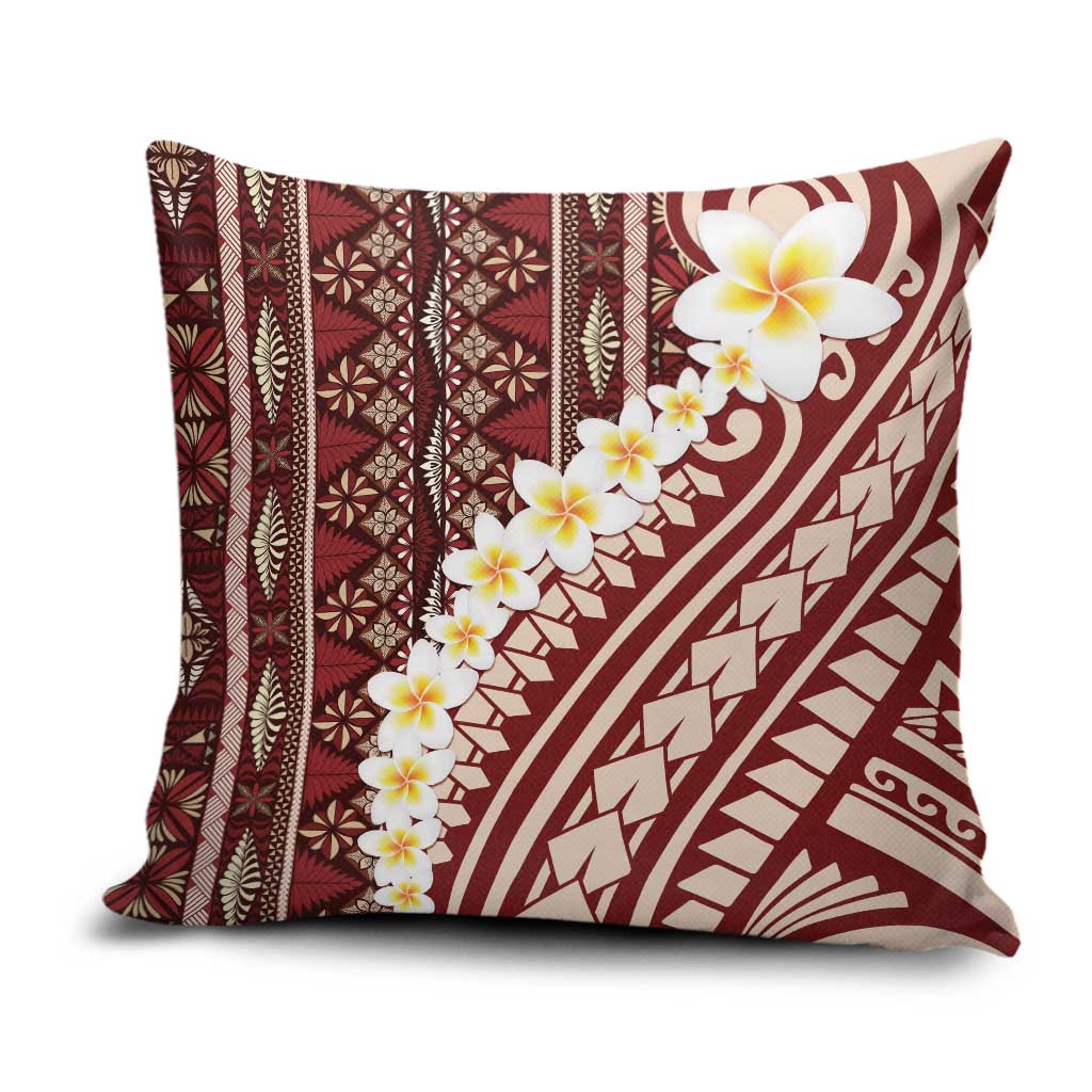 Red Vintage Tonga Ngatu Pattern With Plumeria Pillow Cover LT05 Red - Polynesian Pride