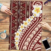 Red Vintage Tonga Ngatu Pattern With Plumeria Puzzle - Polynesian Pride