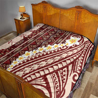 Red Vintage Tonga Ngatu Pattern With Plumeria Quilt - Polynesian Pride