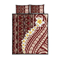 Red Vintage Tonga Ngatu Pattern With Plumeria Quilt Bed Set - Polynesian Pride