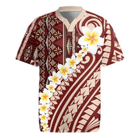 Red Vintage Tonga Ngatu Pattern With Plumeria Rugby Jersey - Polynesian Pride