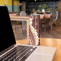 Red Vintage Tonga Ngatu Pattern With Plumeria Skinny Tumbler - Polynesian Pride