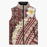 Red Vintage Tonga Ngatu Pattern With Plumeria Sleeveless Puffer Jacket - Polynesian Pride