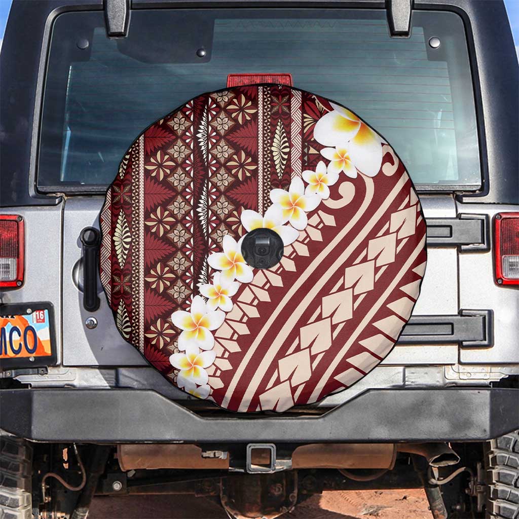 Red Vintage Tonga Ngatu Pattern With Plumeria Spare Tire Cover LT05 Red - Polynesian Pride