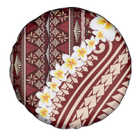 Red Vintage Tonga Ngatu Pattern With Plumeria Spare Tire Cover - Polynesian Pride