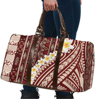 Red Vintage Tonga Ngatu Pattern With Plumeria Travel Bag - Polynesian Pride