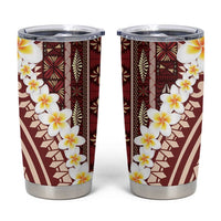 Red Vintage Tonga Ngatu Pattern With Plumeria Tumbler Cup - Polynesian Pride