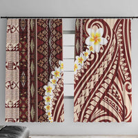 Red Vintage Tonga Ngatu Pattern With Plumeria Window Curtain - Polynesian Pride