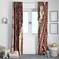 Red Vintage Tonga Ngatu Pattern With Plumeria Window Curtain - Polynesian Pride