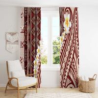 Red Vintage Tonga Ngatu Pattern With Plumeria Window Curtain - Polynesian Pride