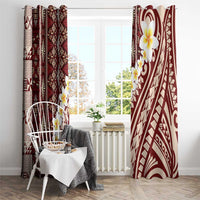 Red Vintage Tonga Ngatu Pattern With Plumeria Window Curtain - Polynesian Pride
