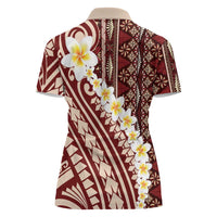 Red Vintage Tonga Ngatu Pattern With Plumeria Women Polo Shirt - Polynesian Pride