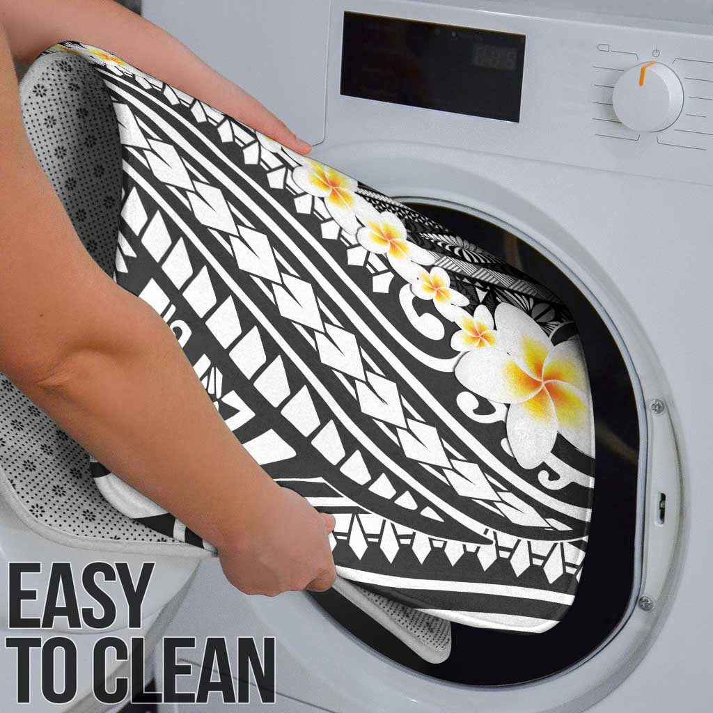 Black Vintage Tonga Ngatu Pattern With Plumeria Bathroom Set - Polynesian Pride