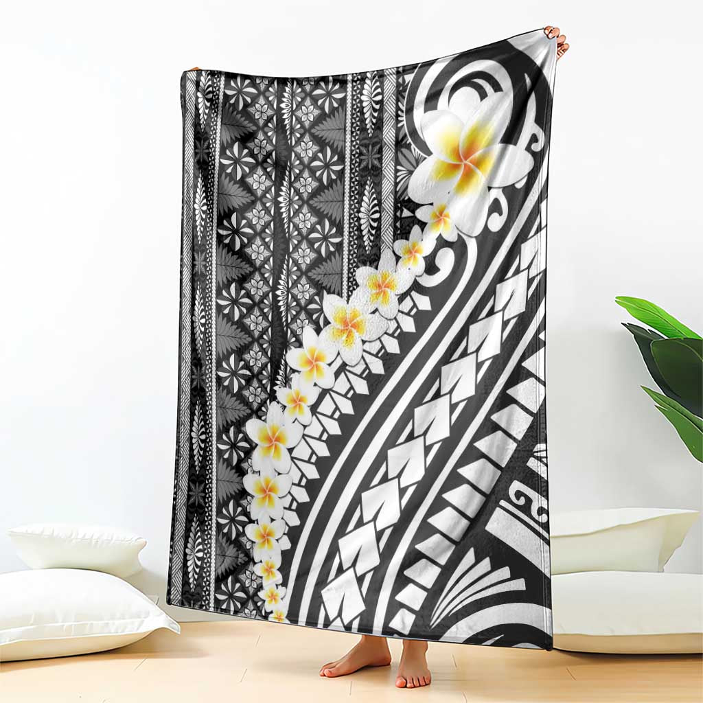 Black Vintage Tonga Ngatu Pattern With Plumeria Blanket - Polynesian Pride